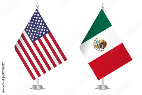 Flags of United States and Mexico. The concept of partnership and joint action. Symbol of partnership, cooperation, international collaboration, peaceful negotiations, alliance, bilateral