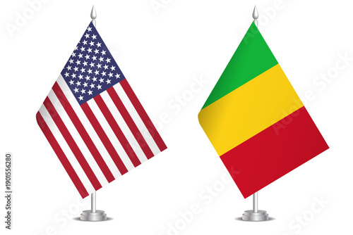 Flags of United States and Mali. The concept of partnership and joint action. Symbol of partnership, cooperation, international collaboration, peaceful negotiations, alliance, bilateral communication