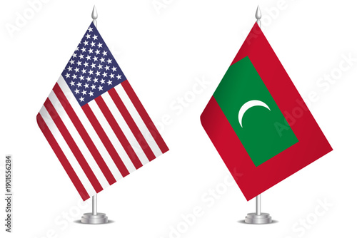 Flags of United States and Maldives. The concept of partnership and joint action. Symbol of partnership, cooperation, international collaboration, peaceful negotiations, alliance, bilateral