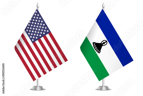 Flags of United States and Lesotho. The concept of partnership and joint action. Symbol of partnership, cooperation, international collaboration, peaceful negotiations, alliance, bilateral