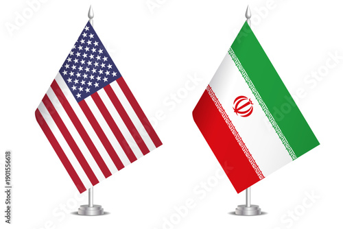 Flags of United States and Iran. The concept of partnership and joint action. Symbol of partnership, cooperation, international collaboration, peaceful negotiations, alliance, bilateral communication
