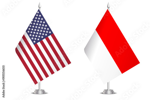 Flags of United States and Indonesia. The concept of partnership and joint action. Symbol of partnership, cooperation, international collaboration, peaceful negotiations, alliance, bilateral