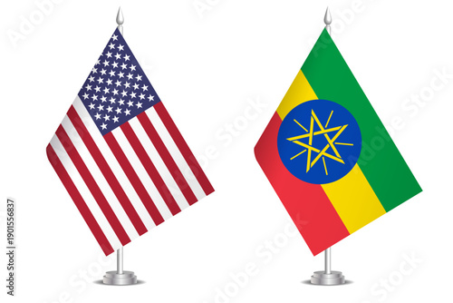 Flags of United States and Ethiopia. The concept of partnership and joint action. Symbol of partnership, cooperation, international collaboration, peaceful negotiations, alliance, bilateral