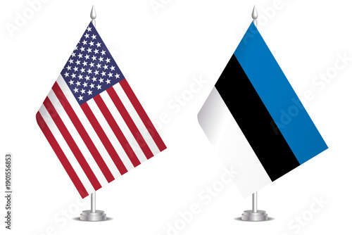 Flags of United States and Estonia. The concept of partnership and joint action. Symbol of partnership, cooperation, international collaboration, peaceful negotiations, alliance, bilateral