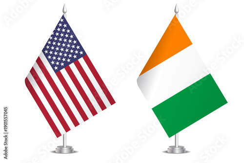 Flags of United States and Cote d Ivoire. The concept of partnership and joint action. Symbol of partnership, cooperation, international collaboration, peaceful negotiations, alliance, bilateral