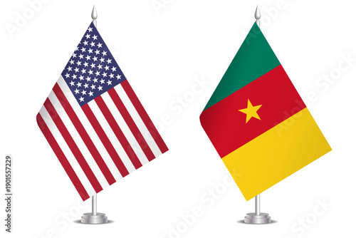 Flags of United States and Cameroon. The concept of partnership and joint action. Symbol of partnership, cooperation, international collaboration, peaceful negotiations, alliance, bilateral