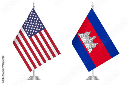 Flags of United States and Cambodia. The concept of partnership and joint action. Symbol of partnership, cooperation, international collaboration, peaceful negotiations, alliance, bilateral