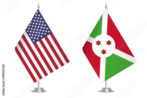 Flags of United States and Burundi. The concept of partnership and joint action. Symbol of partnership, cooperation, international collaboration, peaceful negotiations, alliance, bilateral