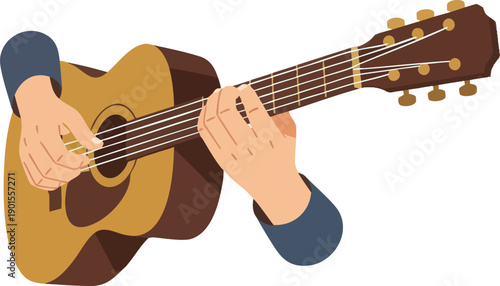 Hands Playing Acoustic Guitar Strings.