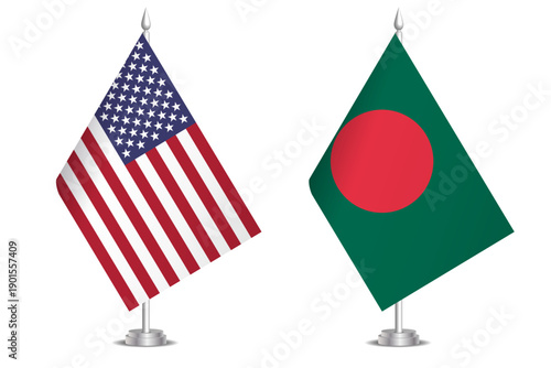 Flags of United States and Bangladesh. The concept of partnership and joint action. Symbol of partnership, cooperation, international collaboration, peaceful negotiations, alliance, bilateral