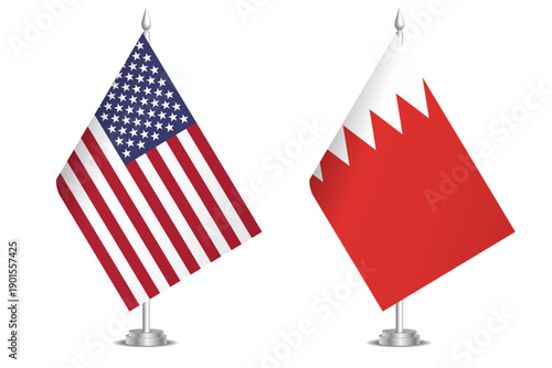 Flags of United States and Bahrain. The concept of partnership and joint action. Symbol of partnership, cooperation, international collaboration, peaceful negotiations, alliance, bilateral
