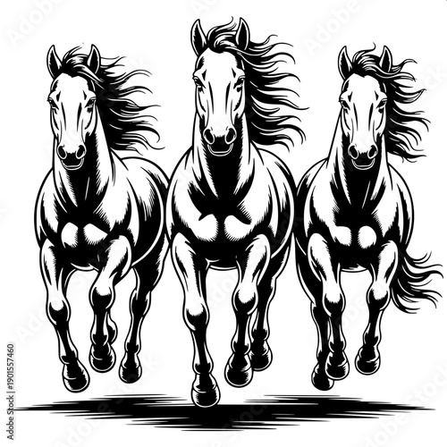 Dynamic action silhouette: horse rearing on hind legs, rider brandishing curved blade, flat monochrome vector, perfect for vinyl cut.