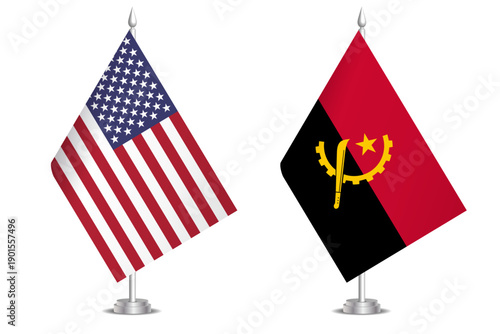 Flags of United States and Angola. The concept of partnership and joint action. Symbol of partnership, cooperation, international collaboration, peaceful negotiations, alliance, bilateral