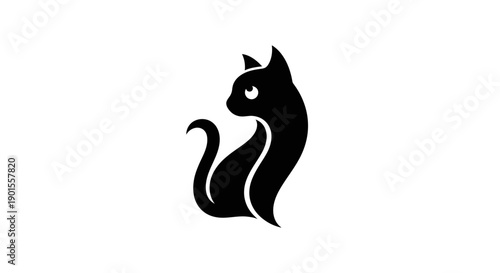 Black cat silhouette on white background