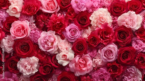panoramic red and pink roses floral background for romantic celebration