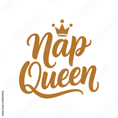 A golden logo featuring the words Nap Queen with a crown on top, set against a white background.