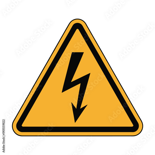 A yellow warning sign with a black lightning bolt on a white background indicating electrical hazard