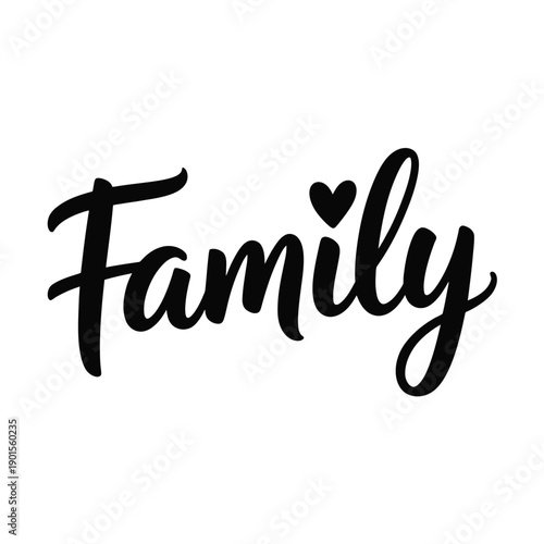 A stylized black text that reads 'Family' with a heart above the letter 'i' on a white background