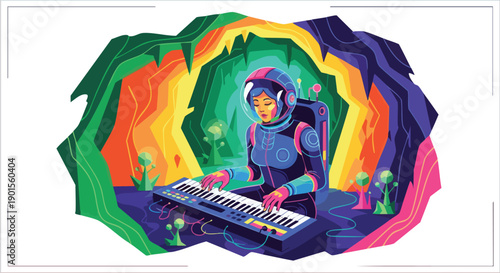 Astronaut Playing Synthesizer in Space Suit.