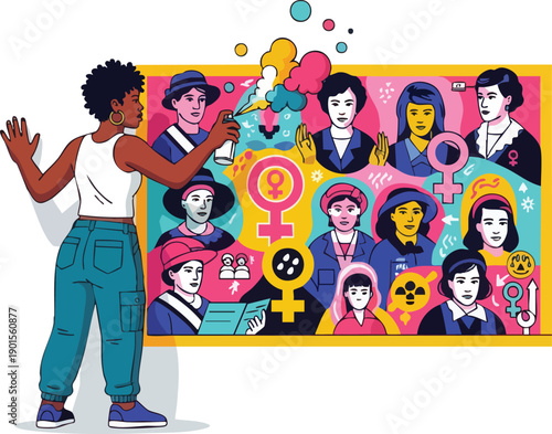 Man Creating Illustration of Women Faces.