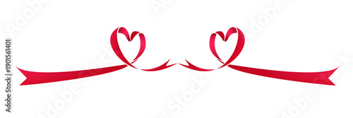 Elegant red satin ribbon forming two symmetrical hearts a romantic decorative element.
