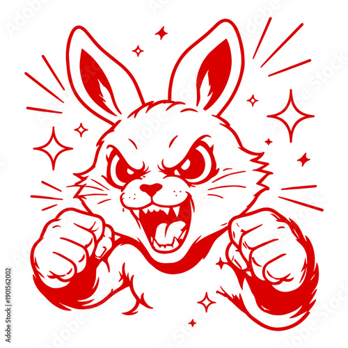 Angry Japanese Fox Mascot Illustration Red Line Art Fierce Kitsune Character for T Shirt Design Tattoos Streetwear Branding