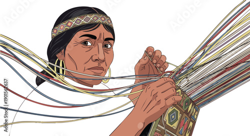 Woman holding multiple threads and yarn.