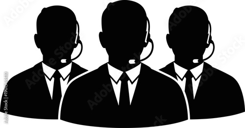 Customer Support Agent Silhouettes Set, Call Center Operator Icons Flat Vector Illustration