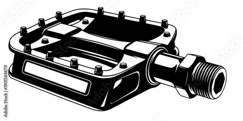 Black bicycle pedal silhouette with bolt isolated on white background
