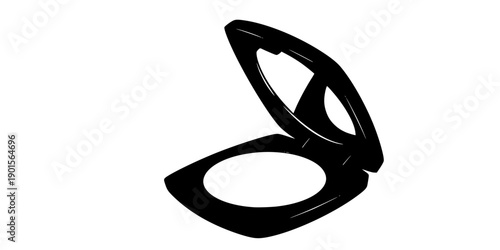 Black silhouette of a compact makeup mirror with lid open isolated on white background

