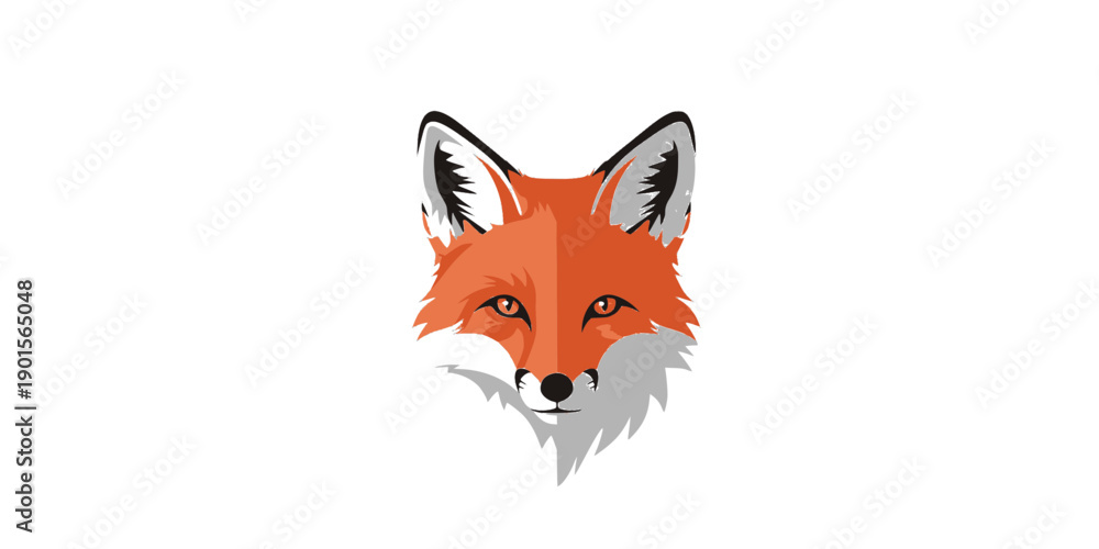 Fototapeta premium Flat design of a bright orange fox head vector illustration on plain background 
