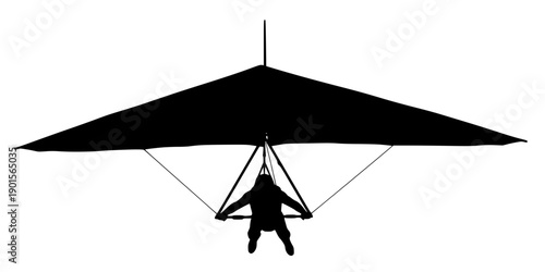 Black silhouette of a person hang gliding against a isolated on white background
