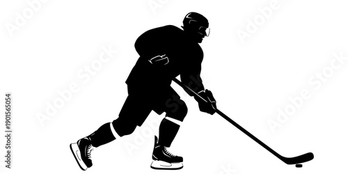 Ice hockey player silhouette skating with hockey stick Vector illustration isolated on white background
