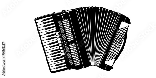 Single black accordion silhouette isolated on white background
