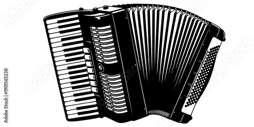 Single black accordion silhouette isolated on white background
