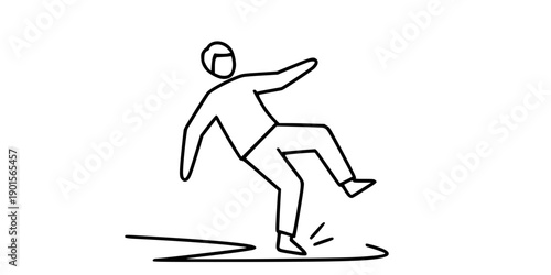 Person losing balance and falling on slippery surface in minimalist line drawing style illustration
