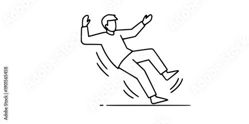 Person losing balance and falling on slippery surface in minimalist line drawing style illustration

