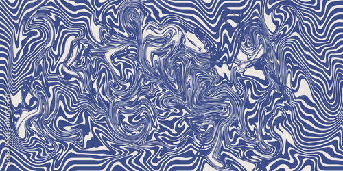 Blue wavy lines abstract background. Trendy psychedelic retro style backdrop. Waves, swirl and twirl monochrome old modern nice art