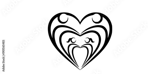 Minimalist family unity icon with parents and children connected in a heart shape symbolizing love and approval
