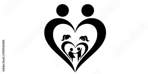 Minimalist family unity icon with parents and children connected in a heart shape symbolizing love and approval
