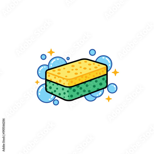 Colorful soap bar with bubbles and stars illustration.