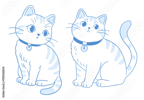 Cute cat doodle set with sitting kitten characters featuring hand drawn pet animal line art decoration
