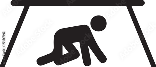 Man crawling under a table, safety drill icon