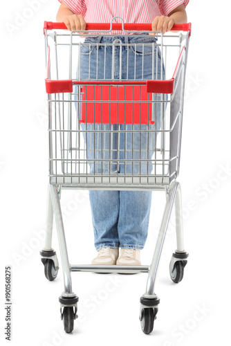 Woman with shopping cart on...