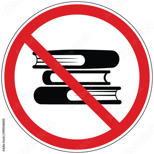 Prohibition sign indicating no physical books allowed or restrictions on library item access