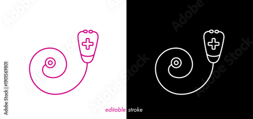 Spiral medical stethoscope design set on white and black background. Healthcare symbol to use in health industry, cardiology, medical care, hospital, health science projects.