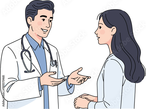 Smiling Male Doctor in White Coat Consulting with a Female Patient.