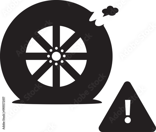 Flat tire warning alert symbol illustration