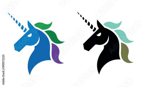 A colorful illustration of two unicorn heads facing each other in a creative and imaginative design.