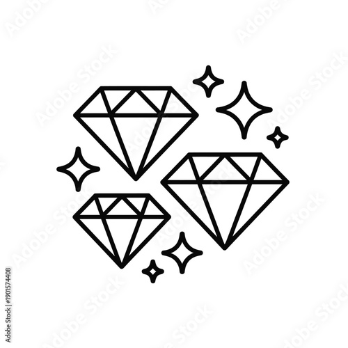 Three sparkling diamonds are depicted in a cluster with four smaller star shapes.